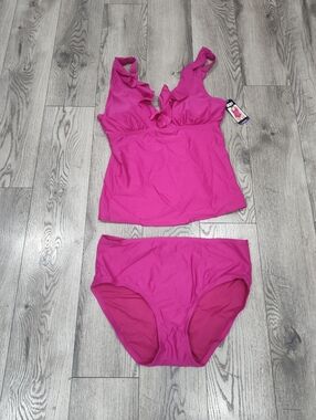 DKNY Hot Pink Ruffle Tankini Set